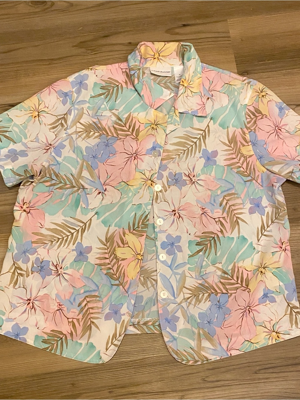 Alfred Dunner Mint, Pink & Yellow Floral Short Sleeve Shirt